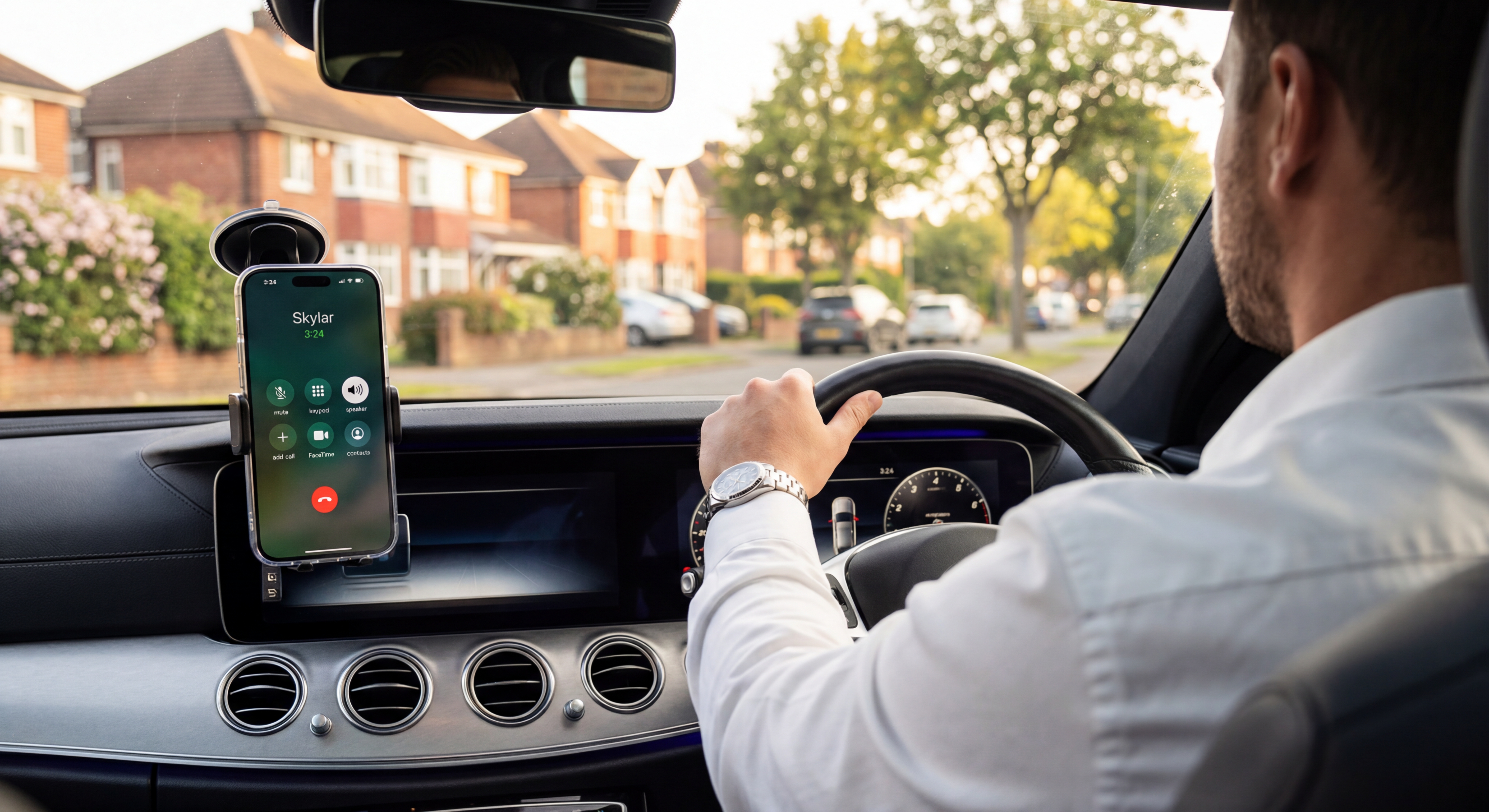 Field sales rep making a call from the car
